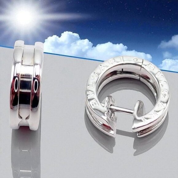 Authentic! Vintage BULGARI BULGARI B.Zero1 18k White Gold Earrings - Picture 2 of 10